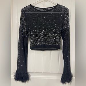 Rhinestone crop w/ feathers